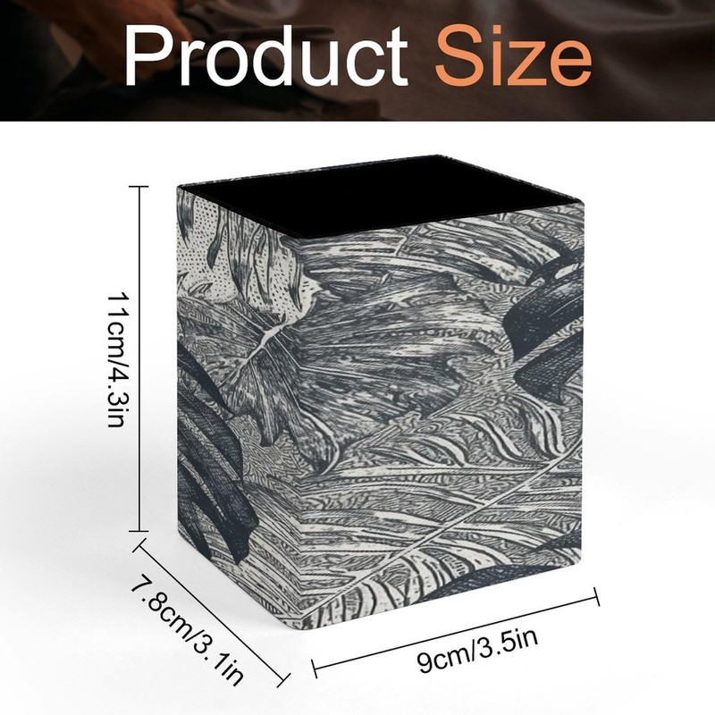 YTLKGFP Leather Pen Holder Cup Monstera Leaves Printed Pen Holder