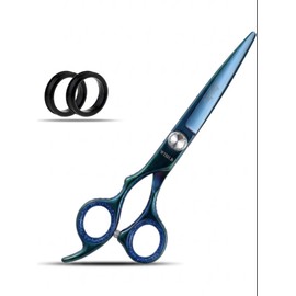 Professional Razor Blades Left Handed Hair Scissors - Barber Scissors for Left Hand - 6.5" Japanese Stainless Steel Left Handed Shears - Handmade Lefty Hair Shears (Blue)
