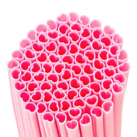 Snowfall 200 pcs Heart Shaped Straws, Plastic Disposable Drinking Cute Valentine Straw for Party, Juice, Cocktails, Cola, Individually Wrapped, Pink