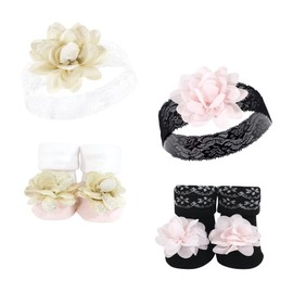 Hudson Baby Infant Girl Headband and Socks Set, Lace, 0-9 Months