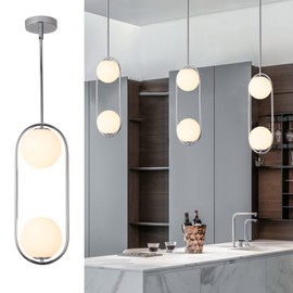 SeeU Chrome Pendant Lighting Mid Century Pendant Light Fixture Hanging Lighting Fixture with White Globe Glass Lampshade Pendant Chandelier for Kitchen Island Dining Room Bedroom