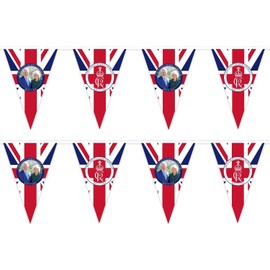 SHATCHI 20m/66ft Bunting Charles III Queen Consort Portrait 48 Triangle Union Jack Flags King's Coronation Celebration Banner Royal Family UK British Street Party Decoration, 20m