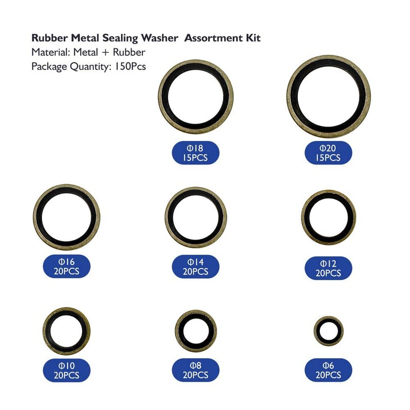 150Pcs Metal Bonded Seal Washer Assortment Kit Bonded Washer Self-Centered