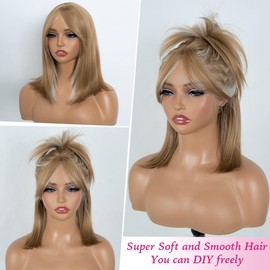 Rebecca Q Short Brown Wig with Curtain Bangs Straight Wig for Woemn Shoulder Length Natural Synthetic Wig Short Blonde Wig for Daily Use Cosplay 16 inches