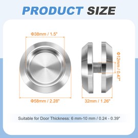 PATIKIL Round Sliding Glass Door Handle, 304 Stainless Steel Back-to-Back Bathroom Door Handles Pull Knob 2.3" OD with Screw for Shower Balcony Office Sliding Doors, Silver