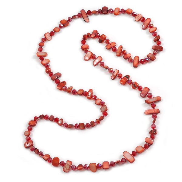 Avalaya Long Rose Red Shell Nugget and Faceted Glass Bead