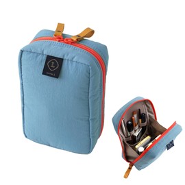 Invite.L Medium Size Stand Up Cosmetic Bag Organized Pockets Wide Open Organizer for Makeup Work Essentials Pouch Toiletry Elegant Korean Beauty Storage (Ocean Sky)