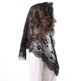 Spanish Mantilla Church Chaple Veils Lace Head Covering Veils Traditions Catholic Mass Mantilla Sunday Latin Mass Prayer Veil (black)