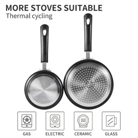 RATWIA Nonstick Saucepan Set - 1 Quart and 2 Quart,Ultra Non Stick Sauce Pan Small Pot with Glass Lid,Great for Home Kitchen Restaurant,Black