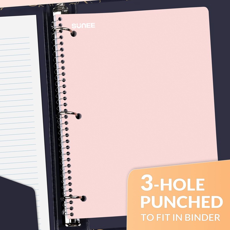 SUNEE Spiral Notebooks, 1-Subject, 5 Pack, College Ruled Paper, 8"