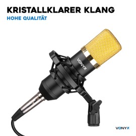 Vonyx CM400B Studio Microphone Gaming Microphone PC Gaming Mic Streaming Microphone with Shock Absorber Holder, XLR to 3.5 mm Jack and Pop Protection, Condenser Microphone, Podcast Microphone, Black