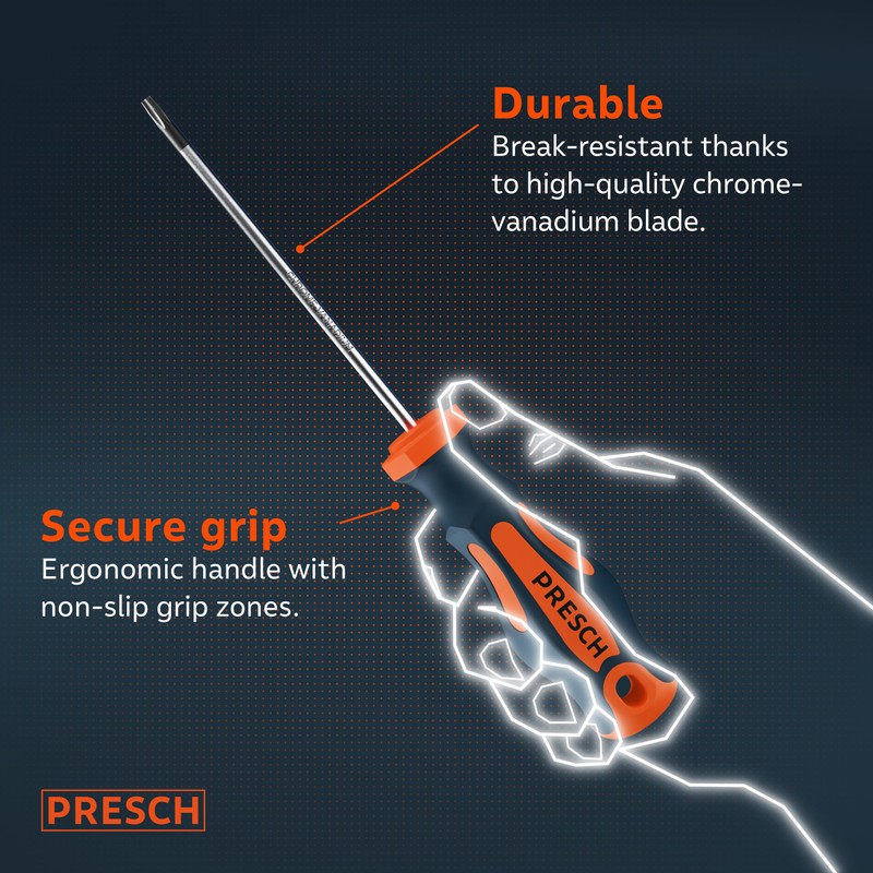 Presch TX Screwdriver Set 6 Pieces - Star Head/Magnetic Screwdriver