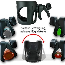 Babies1st Drinks Holder Pushchair and Buggy, Screw Clamp with Non-Slip Insert, for Drinking Bottles, Baby Bottles, Cups, Cans