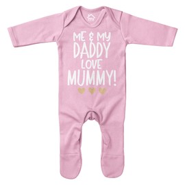 Gifts For Dad From Baby Son - Baby Boys Me & My Daddy Love Mummy Gold Romper Suit - Slogan Fathers Day Birthday Gift For Baby - Cute Unique Our 1st Fathers Day Present, 0-3 Months, Light Pink