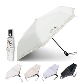 Ultra Lightweight Parasol, Sun or Rain, Floral Embroidery, Folding Umbrella, Women's, Approx. 7.1 oz (200 g), UV Protection, Fully Blackout/Thermal Blocking, Automatic Open and Close Umbrella, Made of