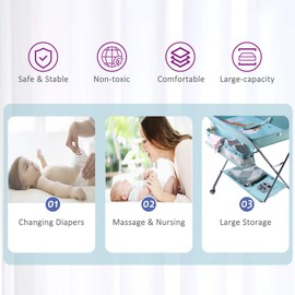 EGREE Baby Changing Table Portable Folding Diaper Changing Station with Wheels, Adjustable Height Mobile Nursery Organizer with Safety Belt and Large Storage Racks for Newborn Baby and Infant, Green