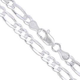 Sterling Silver Men's Diamond-Cut Figaro Link Chain 6.9mm Solid 925 Italy Bracelet 7" inch