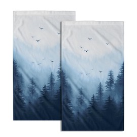 Blue Misty Forest Hand Towels Set of 2 Nature Mountain Soft Guest Face Bath Towel Kitchen Dish Towels Spa Home Bathroom Decorations