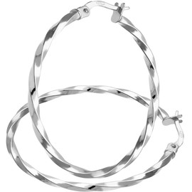 Citerna Women's 9ct White Gold Twisted Large Hoop Earrings of 30 mm Diameter