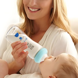 YOHKOH Natural Glass Baby Bottle with Natural Response Nipple, Newborn Anti-Colic Baby Bottles, Wide Neck Mushroom Cap Baby Bottle, Clear (8.8ounce (Pack of 4), Blue1)