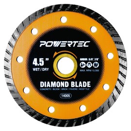 POWERTEC 4-1/2" Turbo Diamond Saw Blade for Angle Grinder, Diamond Blade for Cutting Concrete, Granite, Brick, Paver, Roofing Tile, 4.5 inch Diamond Blades for Wet/Dry Cutting, 1 Pack (14005)