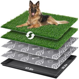 LOOBANI 47.6x29.2in Large Dog Litter Box with 2 Artificial Grass Patch + 2 Washable Pee Pads, Quickly Absorbency Portable Patio Potty for Balcony Apartment Use