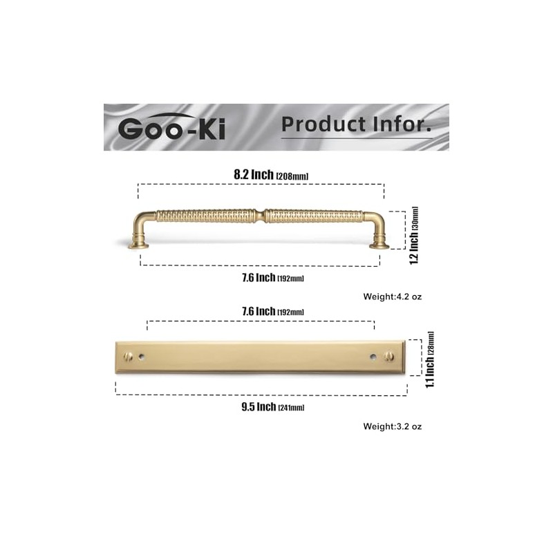 Goo-Ki 7.56" c-c Champagne Bronze Cabinet Drawer Pulls with Backplate/Base