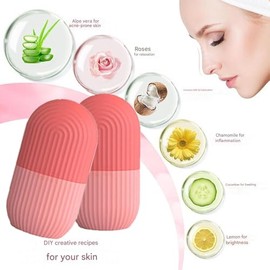 Facial con rodillo de hielo: bandeja de hielo de silicona para el glaseado facial, espátula de acero inoxidable y rodillo 3D para el peinado facial, b