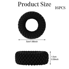 16 Pcs Thick Cotton Elastics Seamless Hair Ties No Slip Hair Bands Accessories for Ponytail Curly for Women Girls - Black