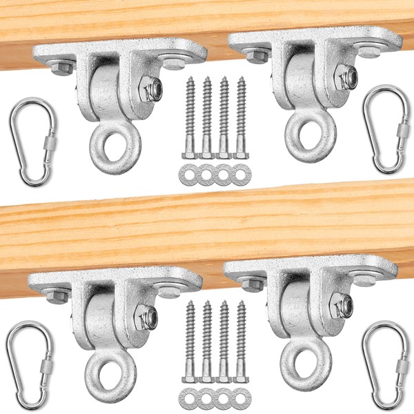 Jungle Gym Kingdom Swing Set Hangers - 4 Heavy Duty Brackets with Locking Snap Hooks for Porch, Patio, Playground - Indoor/Outdoor Hardware & Accessories