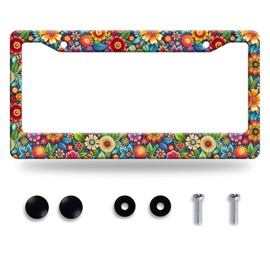 Beautiful Hippie Flowers License Plate Frame Watercolor Daisy Floral License Plate Stainless Steel Auto Parts Decoration with Screws Personalise License Plate Holder Women 12 x 6 Inch