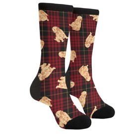 Jinjinkiang Black And Red Buffalo Plaid Goldendoodle Golden Retriever Dog Unisex Casual Funny Novelty Crew Socks Gifts For Men Women