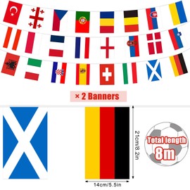 Pack of 2 Euro Flags Bunting for Euro Football 2024.8 m 14 x 21 cm Flags Bunting, EM Decorative Flags Bunting, 24 Countries Double-Sided Banner for Party Decoration