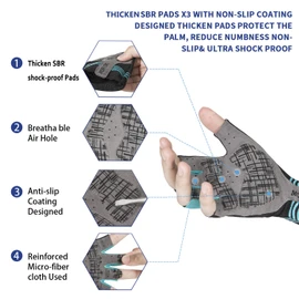 MOREOK Half Finger Double Protect Padding Skateboard Gloves Breathable Wear-Resistant Roller Skating Gloves Shockproof MTB Bike Cycling Gloves for Women and Man (Black&Blue, XL)