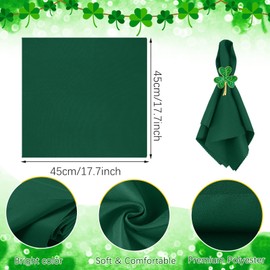 Gerrii 16 Pcs St. Patrick's Day Napkin Rings Set 8 Pcs Green Metal Napkin Rings Holder and 8 Pcs Green Washable Napkins Cloth for St. Patrick's Day Dinner Party Table Decoration (Stylish Style)