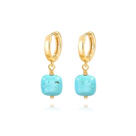 PEARLADA Boho Turquoise Drop Dangle Earrings, 18k Gold Huggie Hoop Earrings with Charms, Trendy Turquoise Jewelry for Women