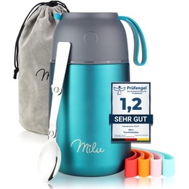 Milu® Thermal Food Container, 450/650 ml, Stainless Steel, Warmth Preservation, for Baby Food, Cereals to go, Thermal Lunch Box, Green (650 ml)
