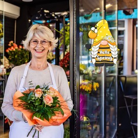 D4DREAM Hello Spring Grome Welcome Door Sign for Front Door 11.7" Bumble Bee Gnome Spring Decor Sign Front Door Decoration for Spring Summer Home Porch Coffee Shop Farmhouse Decoration