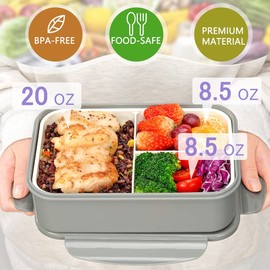 LOVINA Bento Boxes for Adults - 1100 ML Bento Lunch Box Container For Kids With Spoon & Fork - Durable Perfect Size for On-the-Go Meal, BPA-Free and Food-Safe Materials(Grey)