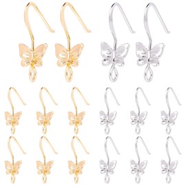 SUPERFINDINGS 32Pcs 2 Colors Butterfly Earring Hooks Brass Earring Hooks Ear Wire with Loop 20x8mm Fish Hook Earrings Hypo-allergenic Elegant Dangle Earrings for DIY Jewelry Making, Hole: 2.5mm