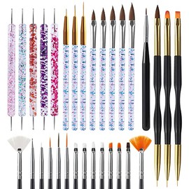 Artdone 31 pinceles de arte de uñas, juego de herramientas de arte de uñas, herramientas de punteado, cepillo de polvo, pinceles de rayas para líneas 