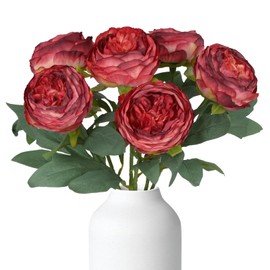 INSUNSIX Peonies Artificial Flowers,6PCS Vintage Fake Red Flowers 19.7" Silk Flowers with Stems for Wedding Bridal Bouquet Home Party Office Decoration(Red)