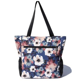 ESVAN Original Floral Waterproof Large Tote Bag for Gym Beach Travel Daily, Brown white flower