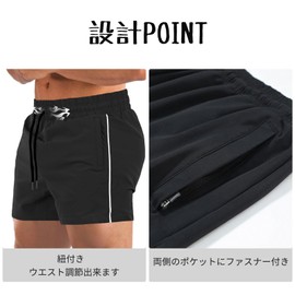 Manatsulife DK11 Men’s Short Pants, For Gym, Muscle Training, Sweat Absorbent, Quick Drying, Lightweight, Three-Quarter Length, Thin, Cool, Woven Fabric, Beach Pants, Bottoms, Summer, gray