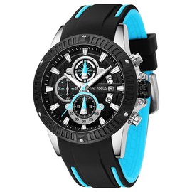 AIMES Watches for Men Fashion Casual Sport Watch Waterproof Chronograph Military Analog Quartz Business Watch Best Mens Gift Stylish Wrist Watch Blue Silicone Strap
