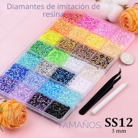 34000 piezas de pedrería de resina con pinzas para embellecer, cristal multicolor de 3 mm con 3 piezas de 10 ml de pegamento para joyería B7000 para h