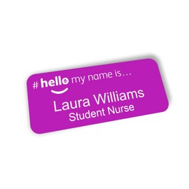 Hello My Name is Purple Background Name Badge 76 x 32 mm Dementia Friendly Doctor Student Doctor GP Healthcare Assistant Nurse Practitioner Clinical Medical