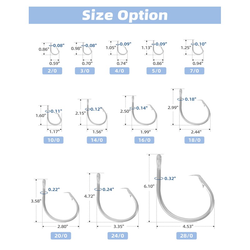 BLUEWING Big Game Circle Hooks Heavy Duty Stainless Steel Fishing