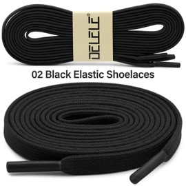 DELELE Flat Elastic Shoe Laces: Black Stretch Shoelaces for Sneakers 2 Pair 32 inch