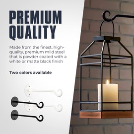 Monarch Abode Hanging Basket Hooks, Heavy Duty Metal Plant Hangers Outdoor or Indoor for Flower Basket, Wall Fence Hooks for Bird Feeder Bracket, Set of 2, 7.5-inch White Plant Wall Hanger